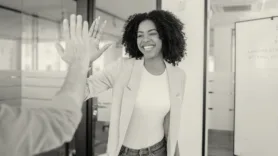 an excited employee after a training session where the role in emotion memory is working