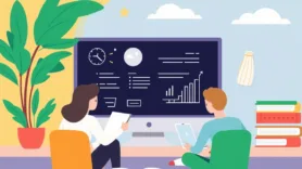 People in front of computer looking at trends