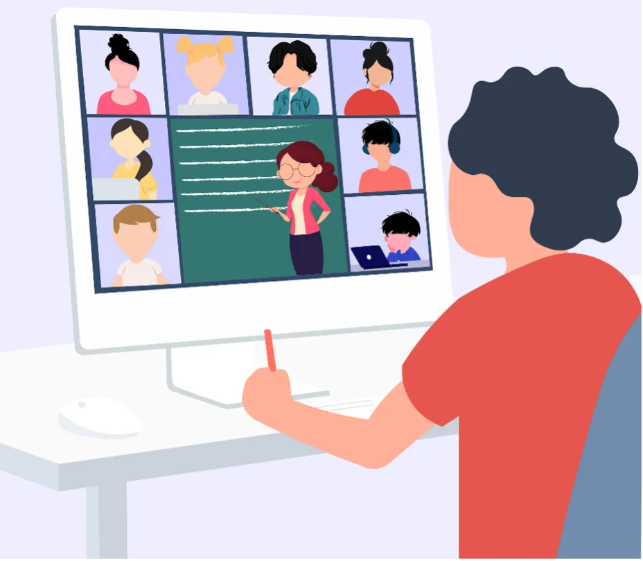 illustration of a person participating in remote learning