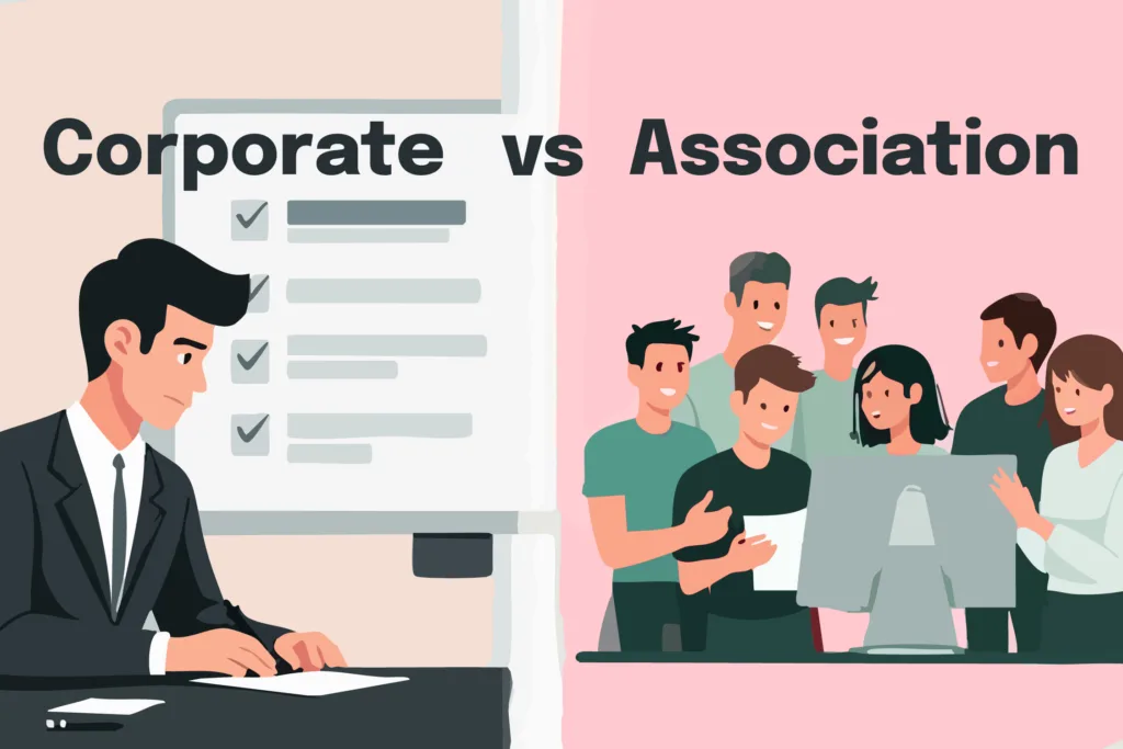 Illustration Demonstrating Association LMS vs. Corporate LMS Solutions