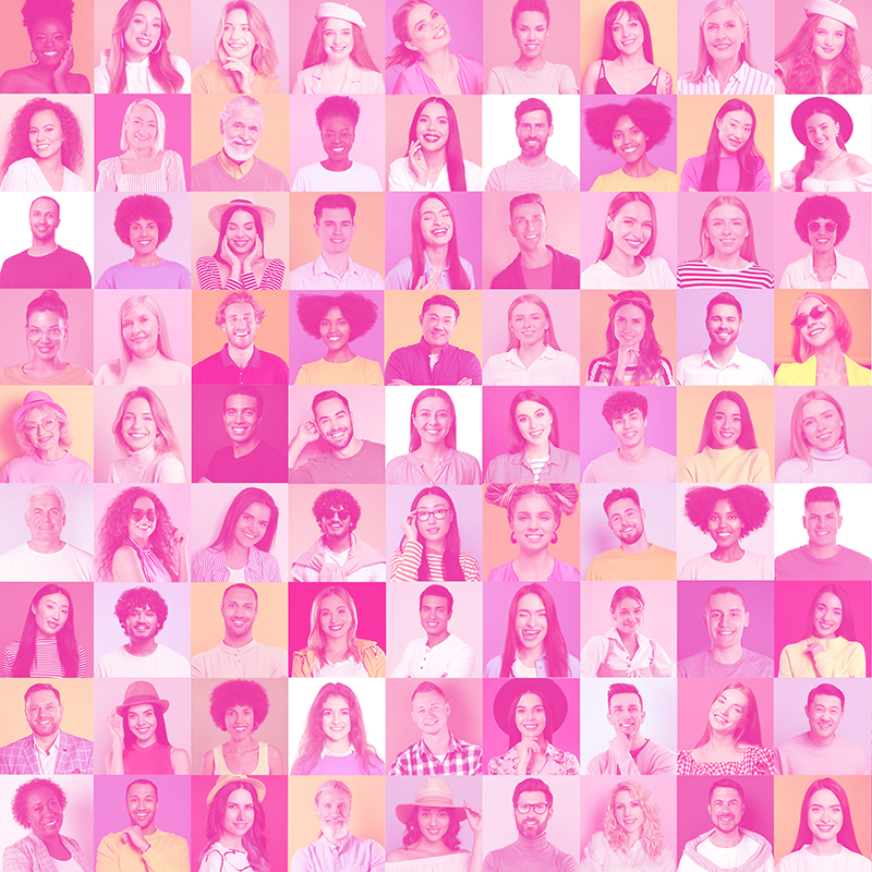 collage of individual people's faces in small squares