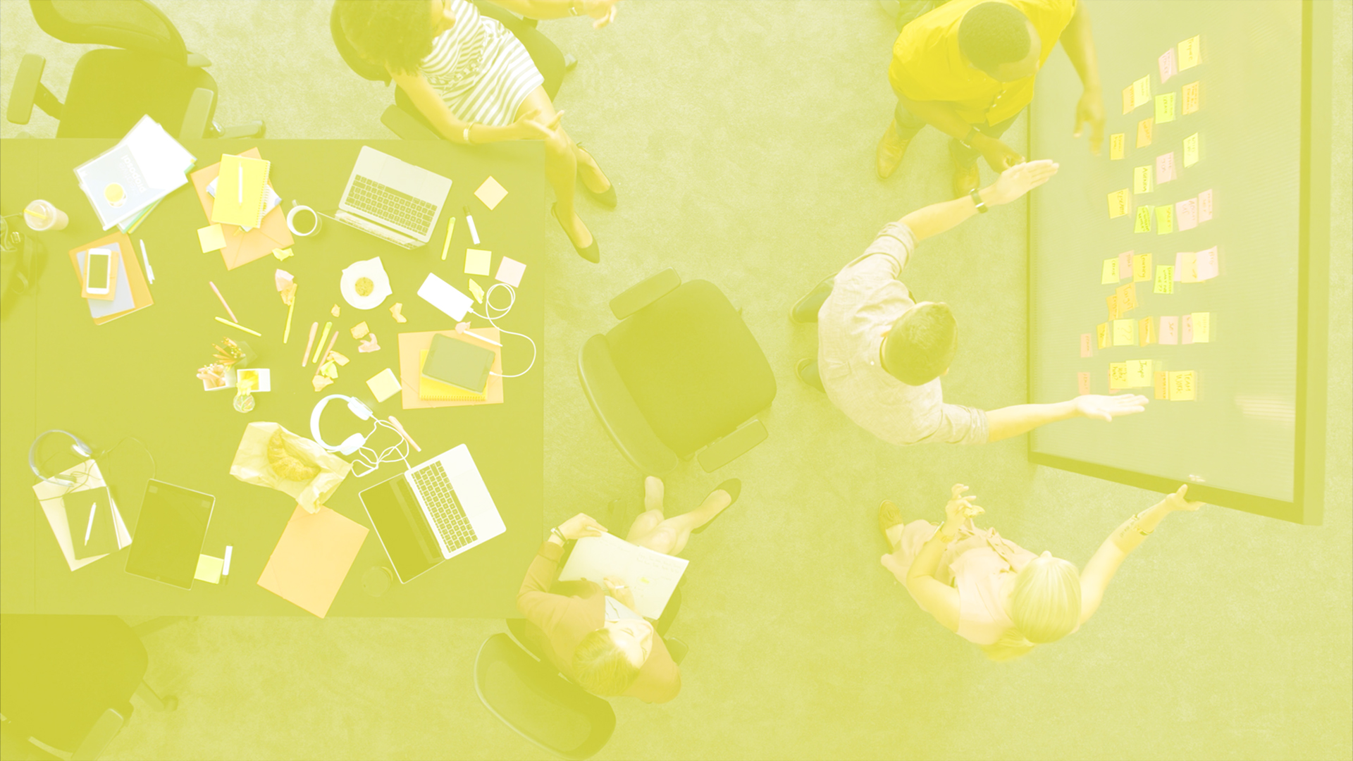 Overhead shot of people working in an office