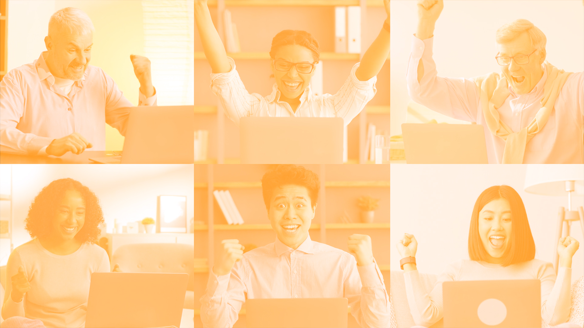 Collage of smiling , happy users