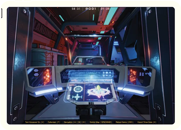 Screenshot of Apti's Space Escape game: a 3d rendered space station console with clickable elements